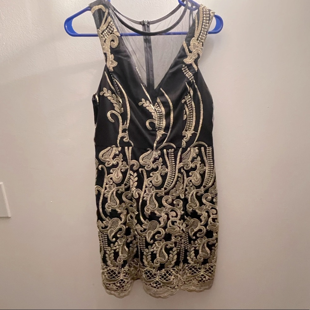 Gold embroidered mini dress